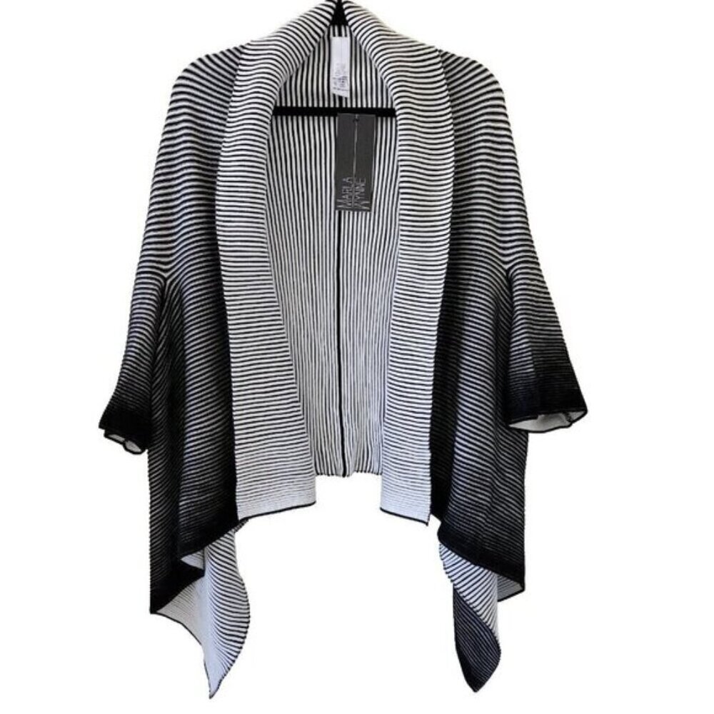 Marla Wynne Ribbed Reversible M L 3/4 Sleeve Open Front Assymetric Hem Cardigan